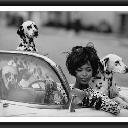 naomi campbell car dalmatian poster print black and white wall art bedroom living room wall decor photography minimalist