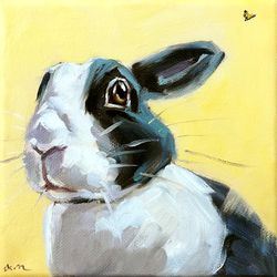 Bunny Painting Original Animal Art Rabbit Hare Portrait Woodland Canvas Wall Art MADE TO ORDER
