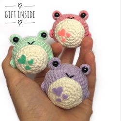 Kawaii frog plush | Frog desk decor | Desk pet | Crochet mini frog | Pocket squishy | Frog squishmallow
