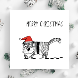 Cat Christmas cards, Merry Christmas greetings, instant download