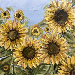Original Oil Painting Sunflowers Impasto 15x15inch On Stretched Canvas wall art, Floral painting