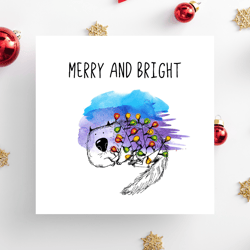 Cat Christmas cards, Merry and bright greeting cards, instant download
