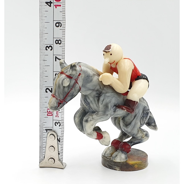 12 Vintage Caustic plastic Toy Figurine HORSE WITH RIDER USSR 1950s.jpg