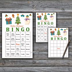 60 Snowman Baby Shower Bingo Cards,Christmas Baby Shower Bingo Games,Printable Baby Shower Bingo Cards--229