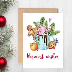 Warmest wishes Printable Christmas cards, Merry Christmas greetings, instant download