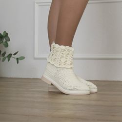 Crochet summer boots Knit boots womens Summer ankle boots Cotton yarn Boho style