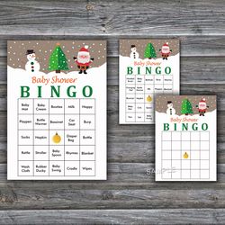 60 Santa and Snowman Baby Shower Bingo Cards,Christmas Baby Shower Bingo Games,Printable Baby Shower Bingo Cards--237