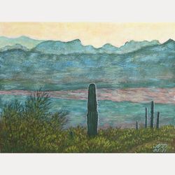 Smoky Mountains Painting Original Art Cactus Artwork Arizona National Park Small Wall Art by NataDuArt