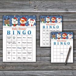 60 Cute Winter animals Baby Shower Bingo Cards,Christmas Baby Shower Bingo Games,Printable Baby Shower Bingo Cards--248