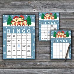 60 Christmas fox Baby Shower Bingo Cards,Christmas Baby Shower Bingo Games,Printable Baby Shower Bingo Cards--266