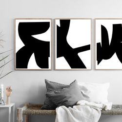 Black And White Set Of 3 Prints Large Wall Art Abstract Line Art Digital Download Triptych Diy Home Art Black Posters