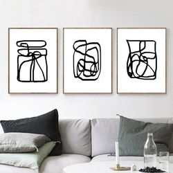 Abstract Line Art Large Wall Art Black Decor Set Of 3 Posters Digital Prints Triptych Black And White Minimalist Print