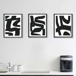 Black Decor Set Of 3 Posters Abstract Print Large Wall Art Digital Prints Triptych Black And White Abstract Line Art