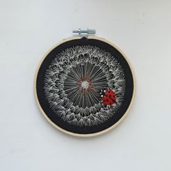 Embroidered picture on the wall "Dandelion and ladybug"