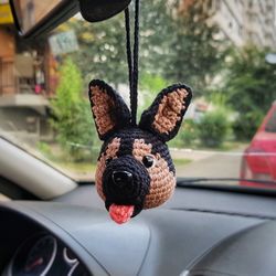 Cute car accessories dog German Shepherd, interior accessories, Crochet keychain