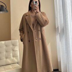 Wool coat women's high-end double-breasted camel classic luxurious winter mid-length wool coat women