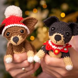 christmas chihuahua puppy crochet pattern, crochet dog pattern, amigurumi chihuahua pattern
