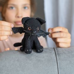Crochet pattern Black cat, vampire cat amigurumi pattern, Crochet Halloween toys pattern