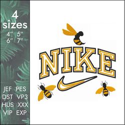 nike bees embroidery design, logo bee hornets, 4 sizes, instant download