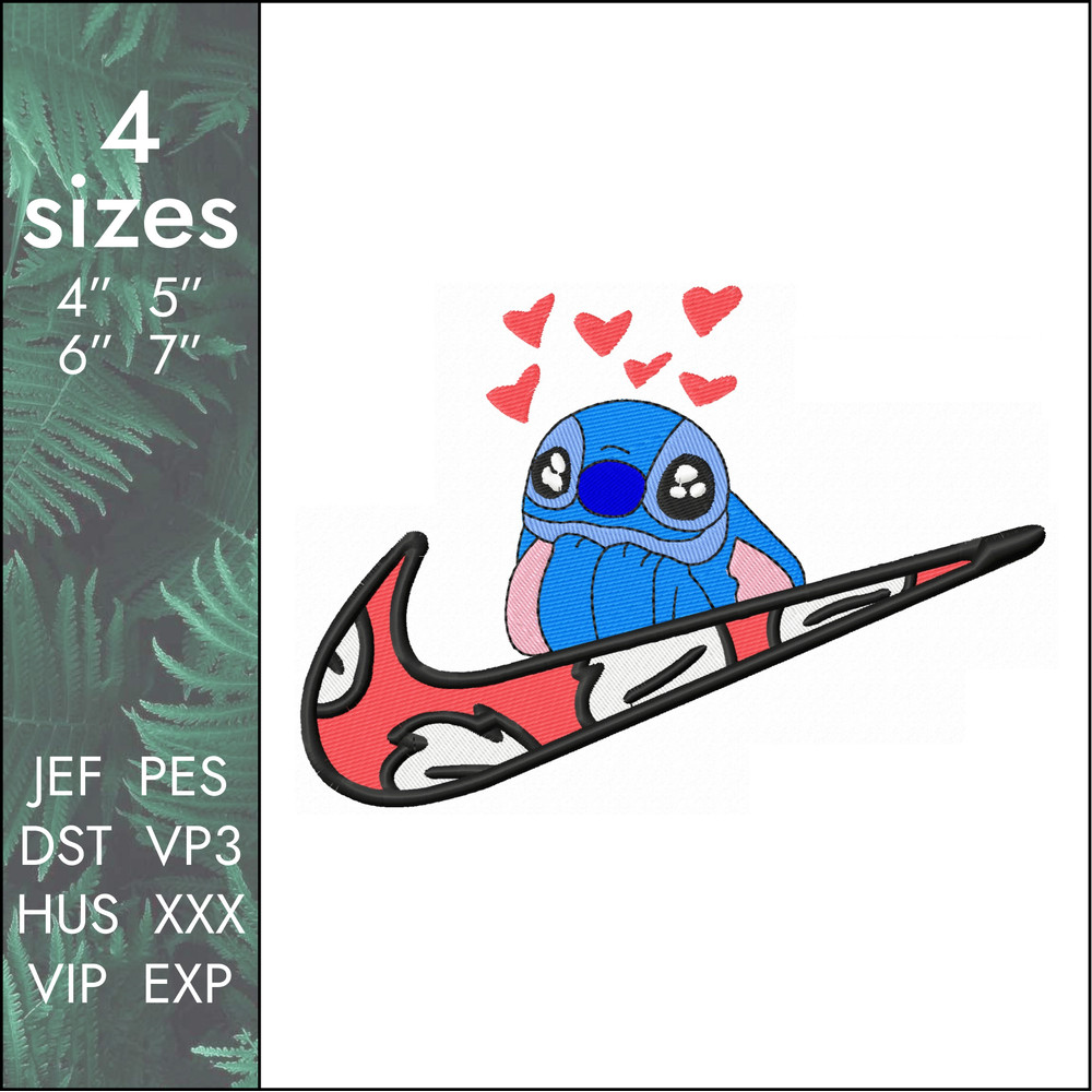 nike lilo stitch love hearts machine embroidery design