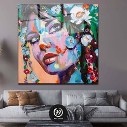 Floral Mood Tempered Glass Wall Art, Oil Painting Wall Decor, Modern Wall Art, Home Decor, Bedroom Wall Print, Abstract