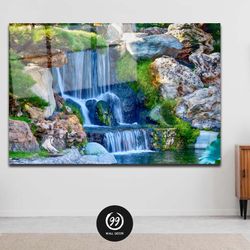 Waterfall Tempered Glass Wall Art, Nature Glass Wall Printing, Modern Wall Art, Trees Wall Hanging, Home Decor, Waterfal