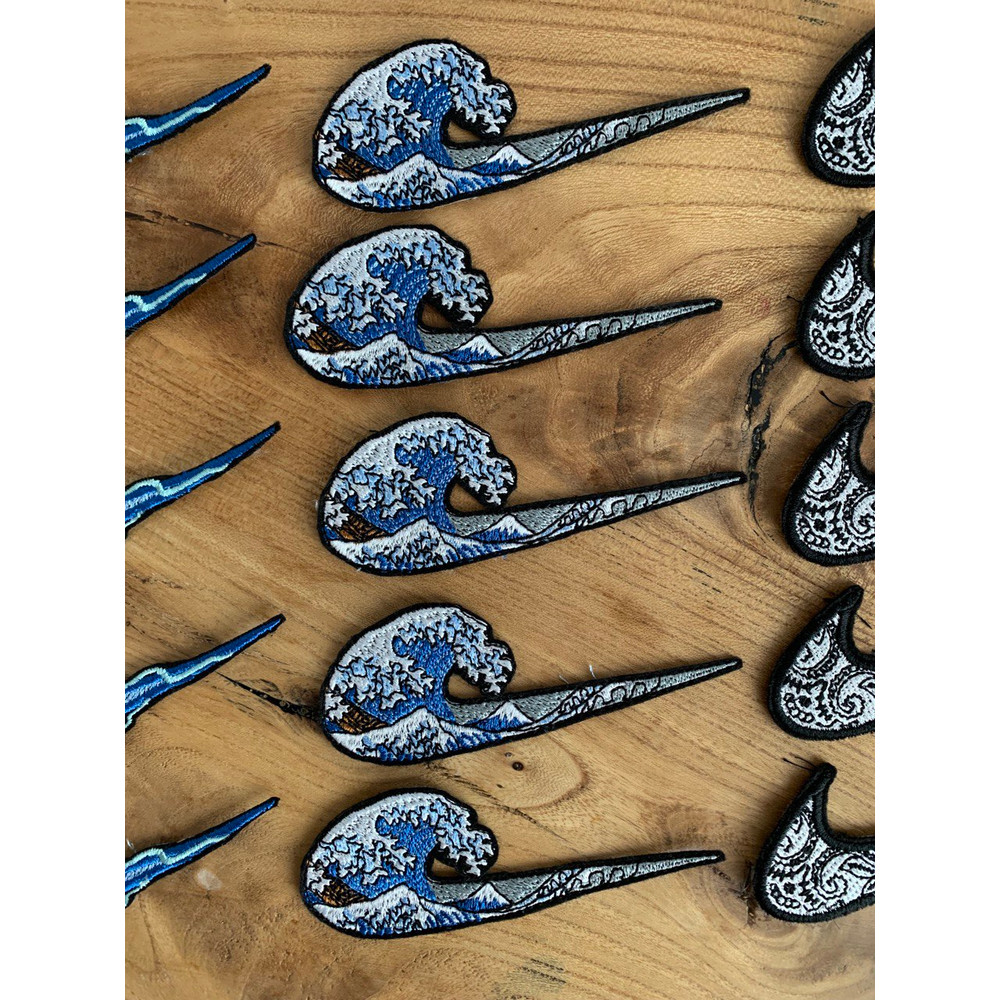 nike wave swoosh logo water machine embroidery design patches