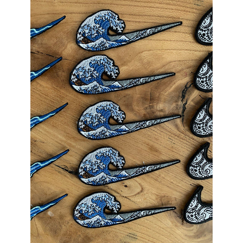 nike wave swoosh logo water machine embroidery design patches