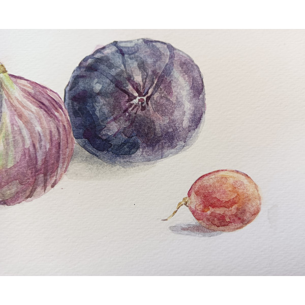 "Figs with grape", watercolor original wall art painting fruit still life picture