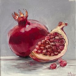 Original oil painting Pomegranates Still life, Oil Painting on canvas 8x8inch Interior art food art