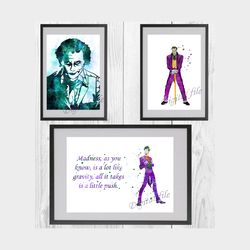 Joker DC Comics Superhero Set Art Print Digital Files decor nursery room watercolor