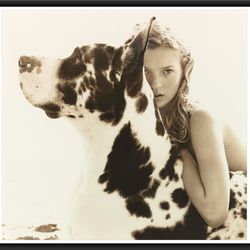 Kate Moss and Dog Black and White Smoking Cigarette Fashion Poster Vintage Retro Art Photography Premium Quality P