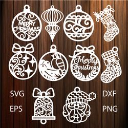 Christmas Decorations Ornaments Baubles Toys Template SVG For Laser Cutting