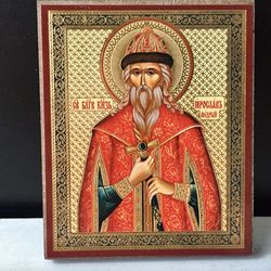 Yaroslav the Wise, prince of Kyiv | Silver foiled icon lithography mounted on wood | Size: 3 1/2" x 2 1/2"