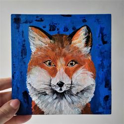Fox original painting, Animal art wall decor, Fox portrait impasto painting original artwork