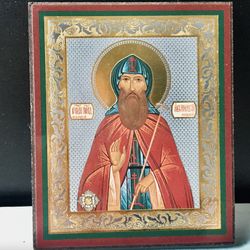 Saint Athanasius Vysotsky Serpukhov | Silver foiled icon lithography mounted on wood | Size: 3 1/2" x 2 1/2"