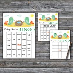 Birds and nest Baby Shower Bingo Cards,Woodland Baby Shower Bingo Games,Printable Baby Shower Bingo Cards--338