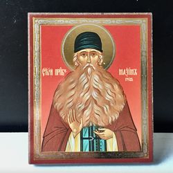 Saint Maximus The Greek | Gold And Silver Foiled Icon Lithography Mounted On Wood | Size: 3 1/2" X 2 1/2"