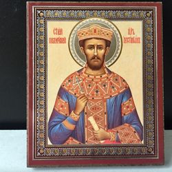Saint Justinian The Great Byzantine Emperor | Silver Foiled Icon Lithography Mounted On Wood | Size: 3 1/2" X 2 1/2"