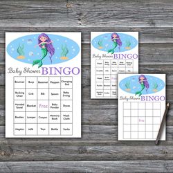Mermaid Baby Shower Bingo Cards,Under the sea Baby Shower Bingo Games,Printable Baby Shower Bingo Cards--336