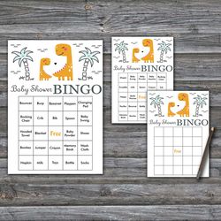 Orange Dinosaur Baby Shower Bingo Cards,Dinosaur Baby Shower Bingo Games,Printable Baby Shower Bingo Cards--332