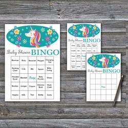 Rainbow Unicorn Baby Shower Bingo Cards,Unicorn Baby Shower Bingo Games,Printable Baby Shower Bingo Cards--329