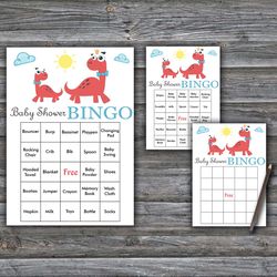 Red Dinosaur Baby Shower Bingo Cards,Dinosaur Baby Shower Bingo Games,Printable Baby Shower Bingo Cards--328