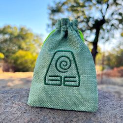 LARGE Earth Kingdom DnD Dice Bag, Avatar Embroidered D&D Dice Pouch, Dungeon and Dragons Custom Gamer Gift, ATLA Bag