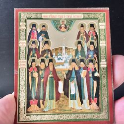 Synaxis Of The Optina Elders | Silver Foiled Icon Lithography Mounted On Wood | Size: 3 1/2" X 2 1/2"
