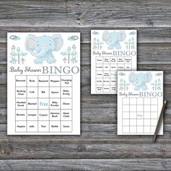 Blue Elephant Baby Shower Bingo Cards,Elephant Baby Shower Bingo Games,Printable Baby Shower Bingo Cards--324