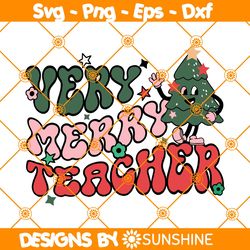 Very Merry Teacher Svg, Retro Teacher Svg, Teacher Shirt Svg, Teacher Christmas Svg, Holiday Teacher Svg