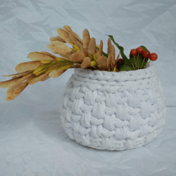 White basket for small things, nuts, dried flowers. Eco-friendly home decor. crochetet