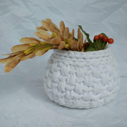 white basket for small things, nuts, dried flowers. eco-friendly home decor. crochetet