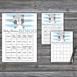 Raccoon Baby Shower Bingo Cards,Woodland Baby Shower Bingo Games,Printable Baby Shower Bingo Cards--320
